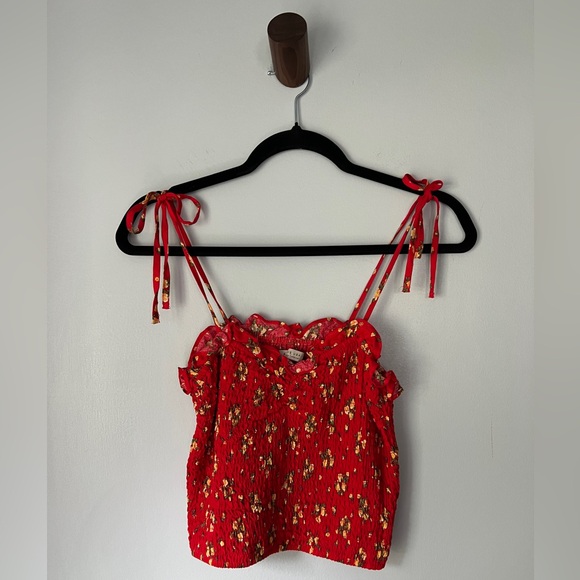 Active USA Floral Crop Top in Red/Yellow, Size Medium - Picture 1 of 5